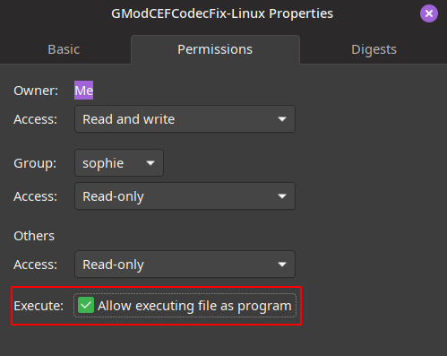 Marking as executable in GUI